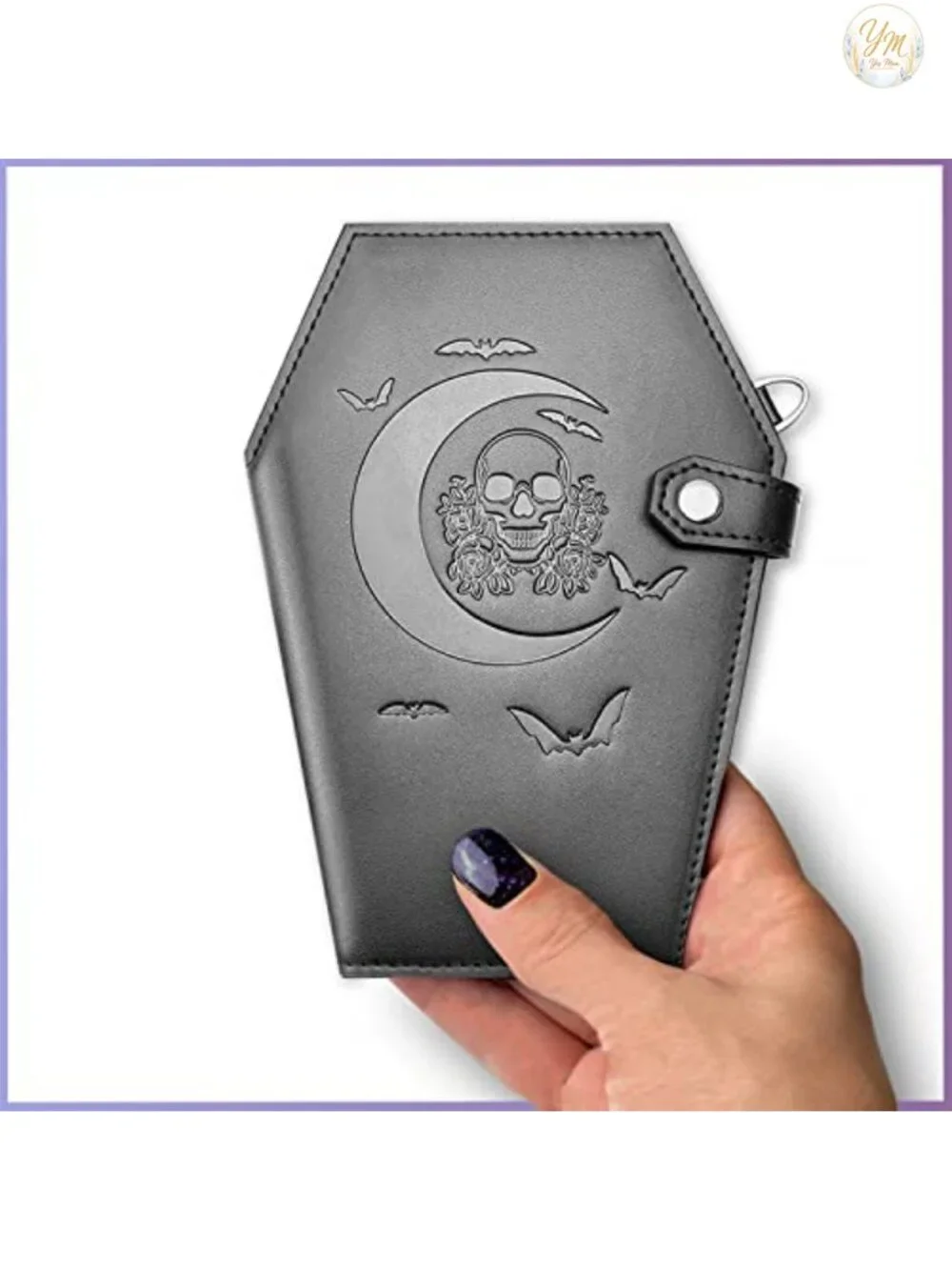 Gothic Coffin Wallet with Skulls and Moon - Vegan Leather Witch Purse with